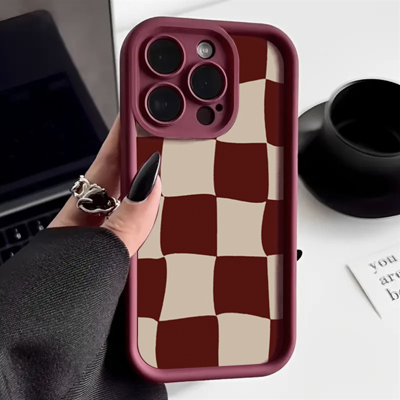 Phone Accessories Red - Şarap Kırmızısı Deforme Izgara Desenli Telefon