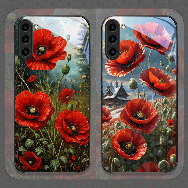 Phone Accessories Red - Retro Gelincik Çiçeği Çiçekleniyor Sıcak Kırmızı